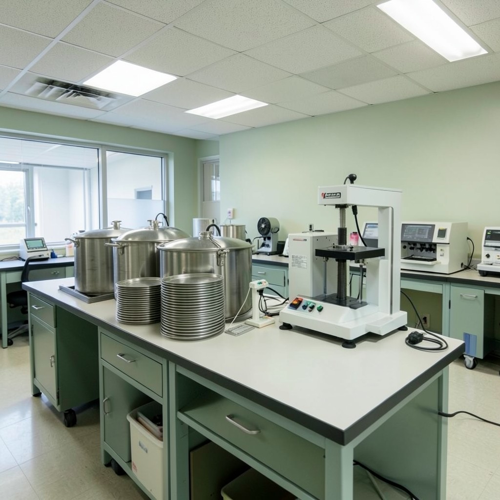 Materials testing laboratory with curing tanks and compression equipment